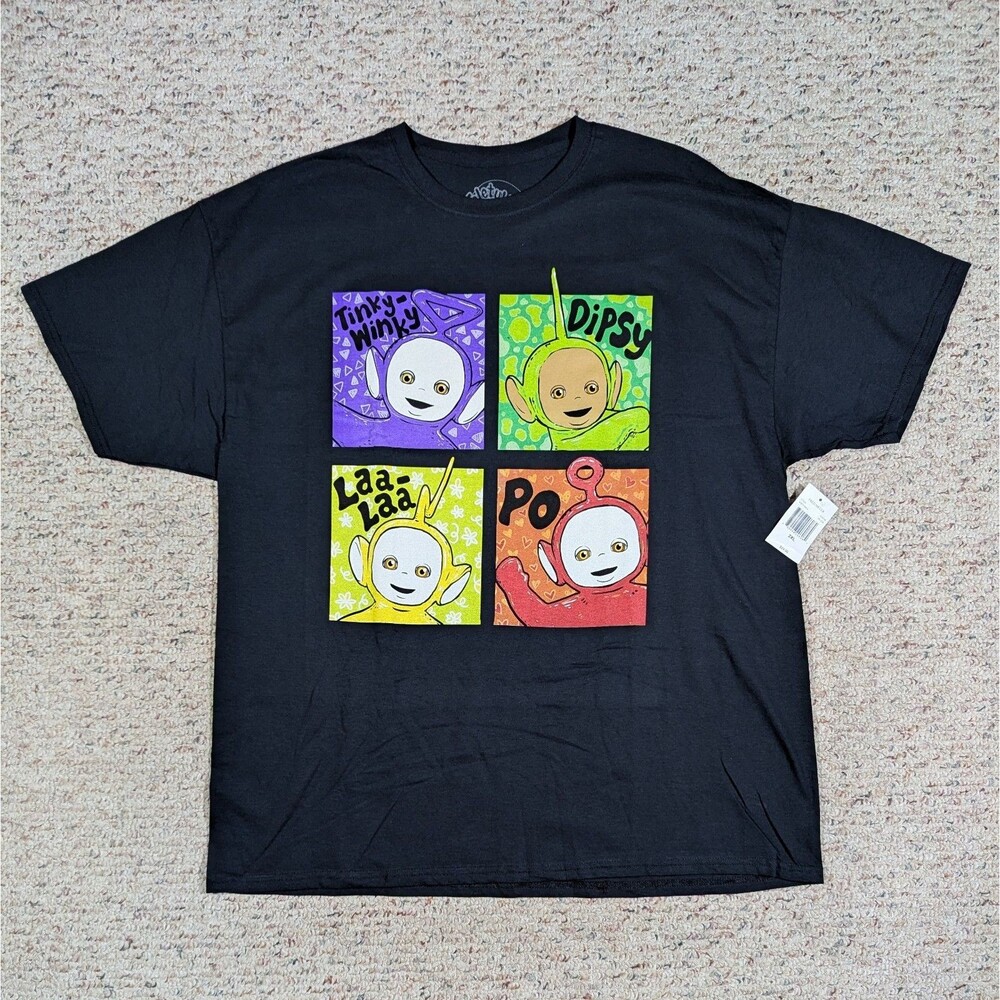 Teletubbies T-Shirt Tinky-Winky Dipsy Laa-Laa Po Mens 2XL Black Graphic Tee NWT